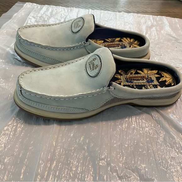 Old Maui brand blue leather slip on mules SZ 6.5 M - Picture 3 of 16